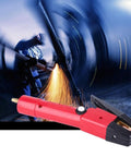 600A Carbon Arc Gouging Torch for metal fab jobs and weld defect repair, red ABS brass body, sparks in action