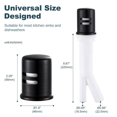 Top Shelf Solid Brass Dishwasher Air Gap Cover And Kitchen Sink Overflow Vent Cap Replacement Kit In Oil Rubbed Bronze Finish dimensions and design features