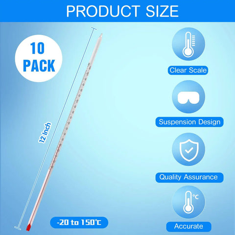 10 Pcs General Purpose Lab Thermometer 12 Inch Total Immersion Glass Liquid Thermometer For Laboratories Universities And Food And Beverage Processing Minus 20 To 150 Celsius Clear, 12-inch thermometer size