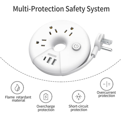 Must Have Travel Power Strip With Three Outlets And Three USB Ports Including One USB C Cruise Approved Short Three Foot Extension Cord