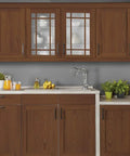 Smooth Operator Liquid Wood Gel Stain covers dark oak kitchen cabinets with modern fixtures and vibrant potted plants.