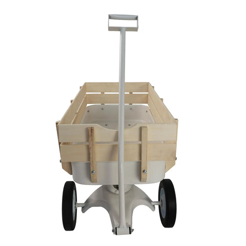 Beefy All Terrain Pull Wagon With Removable Wooden Side Panels And Solid Tires, Heavy Duty Yard And Garden Pull Along Wagon, 176 Lb