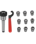 Spring Collet Chuck Kit With Morse Taper Connecting Shaft for Accurate Drilling, includes ER wrench and nine collets