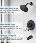 Matte Black Shower Faucet Set with Tub Spout, 6-Spray Touch-Clean Shower Head, Single-Handle Bath System, Valve Included