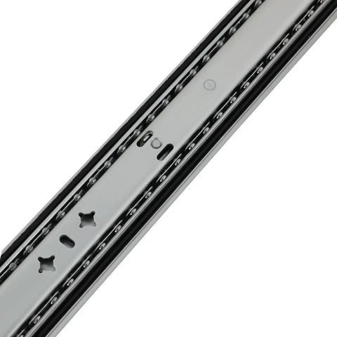 Close-up of 32 Inch Heavy Duty Drawer Slides With Soft Close And Lock Built To Take A Beating, 265 Lb Load Capacity, Side Mount Full Extension Ball Bearing.