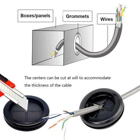 Diagram showing Six Pack Rubber Grommets For Wiring With 1-1/2 Inch Inner Diameter And 1-3/4 Inch Drill Hole Outer Diameter installed with wires