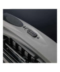 Close-up of Arc Desktop Paper Punch adjustable feature, part of a black and gray design for disc bound systems, 8 sheet capacity