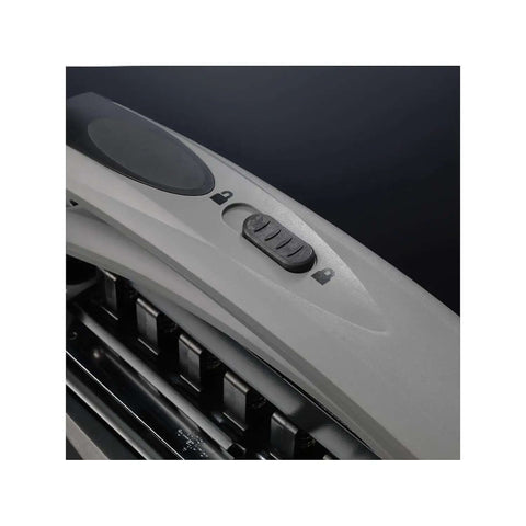 Close-up of Arc Desktop Paper Punch adjustable feature, part of a black and gray design for disc bound systems, 8 sheet capacity