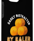 Easily Distracted By Baler Machines Hay Bale Farming Phone Case for Your Smartphone, black design with hay bales graphic.
