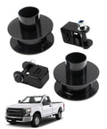 2.5 Inch Front Leveling Kit For Ford F250 F350 Super Duty featuring steel coil spacers and shock mounts, suitable for 2005-2023 models.