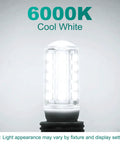 G9 LED Bulb 4W Cool White 6000K, 400 Lumens, vertical shot glowing bulb on base with 6000K text above
