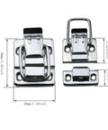 Toggle Latches Set 4 Pack Retro Silver Metal Iron Hasp Locks For Chest Box Suitcase Trunk Buckles with dimensions shown.