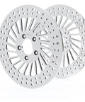 Heavy Duty Front Brake Rotor Pair Two Piece Set For Left Driver And Right Passenger Side Replacement Stainless Steel Silver Finish showing detailed vented design.