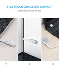 Cat6 Ethernet Cable 15ft White With 5 Cable Clips Flat Gigabit Network LAN Cable Snagless RJ45 Connectors For Computer Modem Router Xbox Faster Than Cat5e And Cat5 in use under carpet, beside wall, and connecting to laptop