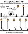 Low Voltage Tiki Torch Lights With Flickering Flame Effect 12V Outdoor Pathway And Landscape Lighting Waterproof Yard Decor Safe Smoke Free Real Flame Alternative Durable Weatherproof For Patio Garden Backyard Christmas Plug And Play Connector 8 Pack showing wiring setup and connection