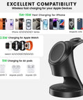 3-In-1 Wireless Charging Station For iPhone 17 16 15 14 13 12 Pro Max Plus Mini, AirPods 2 3 4 Pro, And Watch Ultra 11 10 9 8 7 SE MagSafe Charger Dock on black stand