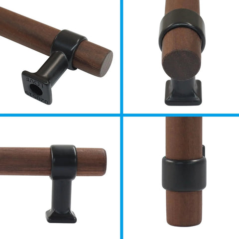 Four views of Two Pack Wooden Drawer Pull Handles Set With 128mm Center Hole Spacing for cabinets, featuring a classic T bar minimalist finish.