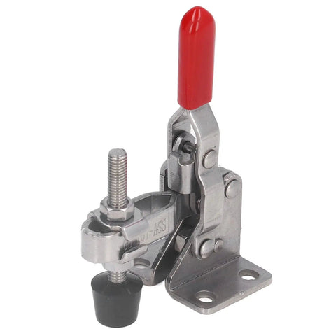 Heavy Duty 70 Kg Toggle Clamp With Stainless Steel Build For Woodworking Welding And Mold Fixturing Adjustable Opening Keeps Your Pieces Locked Down For Precision Tasks And Easy Setup, red handle