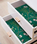 Green Floral Peel And Stick Wallpaper With Vintage Bird Pattern Removable Self Adhesive Wall Covering Waterproof And Oil Resistant Vinyl Thick Texture For Easy Home Decor And Furniture Makeover 58 Sq Ft in drawer.