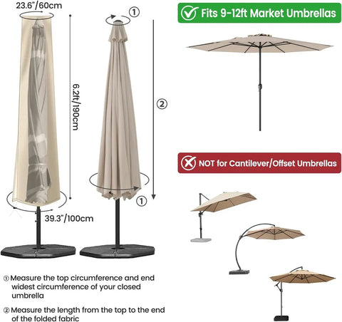 Heavy Duty 420D Oxford Umbrella Cover With Zipper All Weather Waterproof Patio Protector for 9ft to 12ft market umbrellas