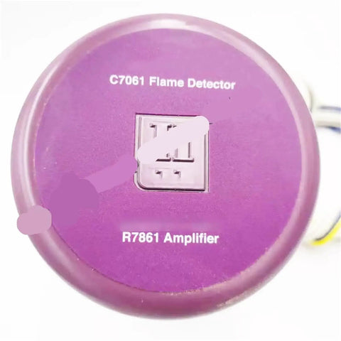 Top Shelf Industrial Flame Detector Sensor C7061A1053 purple device showing C7061 Flame Detector and R7861 Amplifier information.