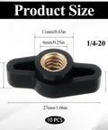 10 Piece Super Grippy Black Wing Knobs With 1/4-20 Threads For T-Track Jigs And Feather Boards dimensions shown, ergonomic thumb screw design.