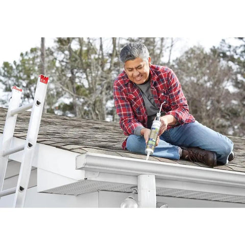 Clear Silicone Gutter Caulk 10.1 Oz, Fast-Setting Exterior Sealant for Gutters and Roof Edges, Weatherproof Bond with Strong Adhesion, 100 Percent Silicone, Perfect for Easy DIY Fixes and Outdoor Projects