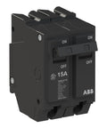 15 Amp Double Pole Circuit Breaker For 120/240 Volt Panels, Thermal Magnetic Plug On Load Center Breaker, 10 kAIC Interrupt Rating, Durable Heat Resistant Case, Ideal For Residential And Commercial Electrical Protection, front view