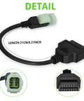Kawasaki 4 Pin To 16 Pin OBD2 Diagnostic Cable For Motorcycles with connector detail and 21cm length measurement