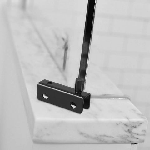 Black Finish Glass Shower Door Hinges Set With Metal Clamps Cold Rolled Steel Construction on marble edge