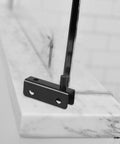 Dark Steel Shower Glass Hinge Set Four Pairs Heavy Duty Glass Door Hinges And Clamp Hardware installed on marble surface