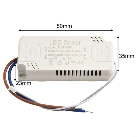 Rock Solid Heavy Duty Led Driver Electronic Transformer Constant Current Ac Dc Power Supply 50 To 70W 300Ma plug visible dimensions