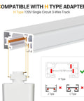 13Ft H Type Track Lighting Kit in White with adapter and compatibility diagram for Single Circuit H Style Track System