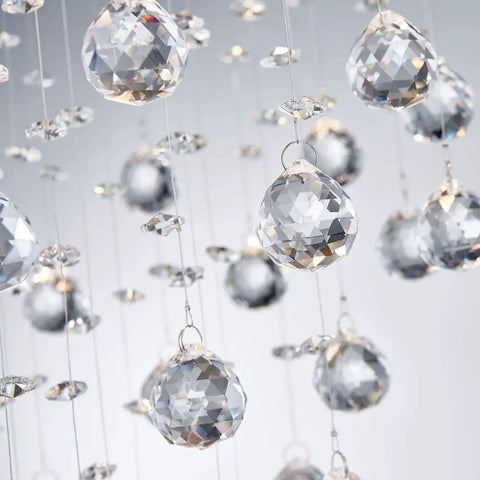 Lit Modern Crystal Round Raindrop Chandelier Flush Mount LED Ceiling Light Fixture For Dining Room Living Room Bedroom And Bathroom 14 Inch Wide 20 Inch High 4 GU10 Bulbs Required Dimmable And Energy Saving Compatible