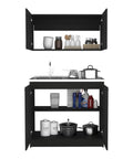 Sleek Black Two Piece Modular Cabinet Set Featuring Dual Tier Storage And Heavy Duty Construction For Ultimate Home Organization And Modern Living Space Vibes That Truly Make Your Setup Dope with kitchen items.