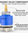 PBR 40 Faucet Cartridge Replacement Compatible With La Torre Cascade Nobili, showing brass stem and ceramic valve components.