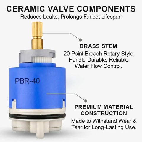 PBR 40 Faucet Cartridge Replacement Compatible With La Torre Cascade Nobili, showing brass stem and ceramic valve components.