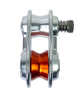 Five Eighth Inch Rigging Block With Three Quarters Inch Ultra Sling For Tree Pros, low profile, side view of hot forged gear.