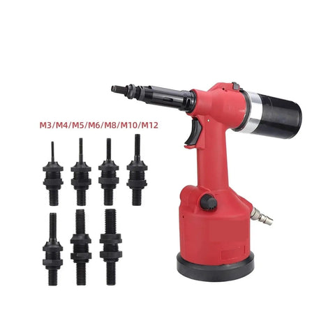 Rivet Nut Gun Kit Set Hydraulic Pneumatic Riveter For M3 To M12 Automatic Rivnut Tool with attachments, red