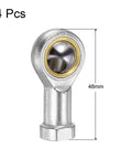 4 Pack 8mm Rod End Bearings M8x1.25 Right Hand Female Thread Self Lubricating Joint for Linkages, Heavy Duty Metric Spherical Bearings with 14 Degree Misalignment, 12.9 kN Static and 11.6 kN Dynamic Load Capacity, 48mm