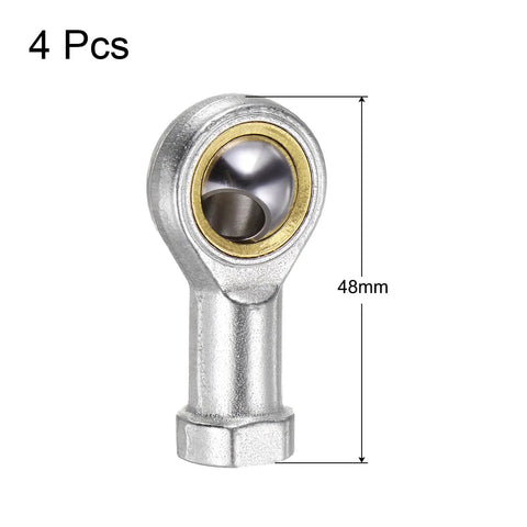 4 Pack 8mm Rod End Bearings M8x1.25 Right Hand Female Thread Self Lubricating Joint for Linkages, Heavy Duty Metric Spherical Bearings with 14 Degree Misalignment, 12.9 kN Static and 11.6 kN Dynamic Load Capacity, 48mm