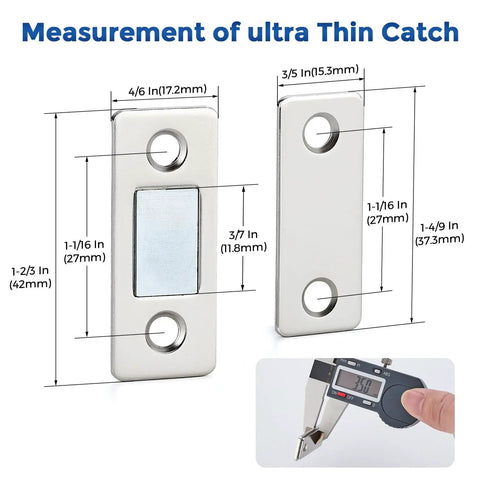 Ultra Thin Magnetic Cabinet Door Catch Set 12 Pack Stainless Steel Adhesive And Screw In Latch product dimensions