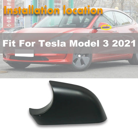 Left Side View Mirror Lower Cover Cap Direct Bolt Up For Tesla Model 3 2017 2018 To 2021 Clean Base Trim Panel No Sweat Aftermarket Replacement 22873005 LH viewed with installation location highlighted.