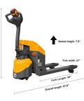 Heavy Duty Apollo Electric Pallet Jack 4400 Lb Capacity Extended Runtime side view, showing ergonomic handle and dimensions.