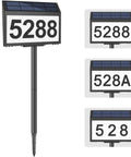Solar Powered LED House Numbers For Outdoor Use With Weatherproof Black Address Sign Plaque, number variations displayed