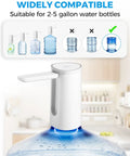 Foldable Water Dispenser for 5 Gallon Bottles With USB Charging and Auto Switch on top of a 5-gallon bottle in a kitchen.