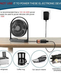 Straight Up Heavy Duty AC DC Converter And Car Cigarette Lighter Adapter showing prohibited devices like fans and kitchen appliances.
