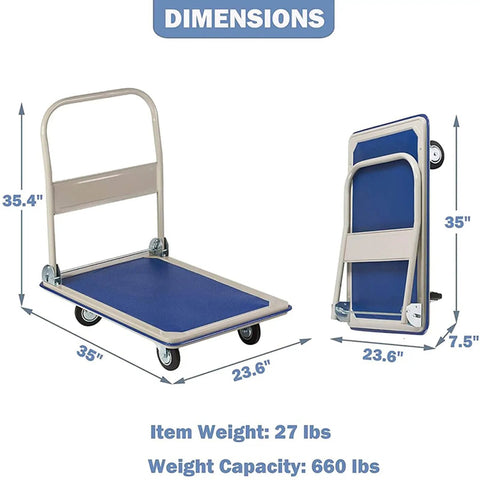 Heavy Duty Folding Platform Truck And Portable Hand Cart For Warehouse Moves Built Tough As Nails To Haul Six Hundred Sixty Pounds No Sweat Perfect For Home Office Or Factory Tasks