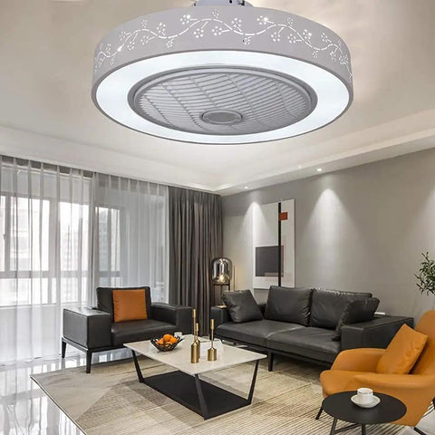 Low Profile Dimmable Ceiling Fan With Light Remote Control And Smart App Invisible Blade Design in modern living room