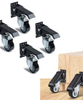 Heavy Duty Retractable Casters For Workbenches 4 Pack Stepdown Polyurethane Wheels with Stainless Steel Brackets on furniture.